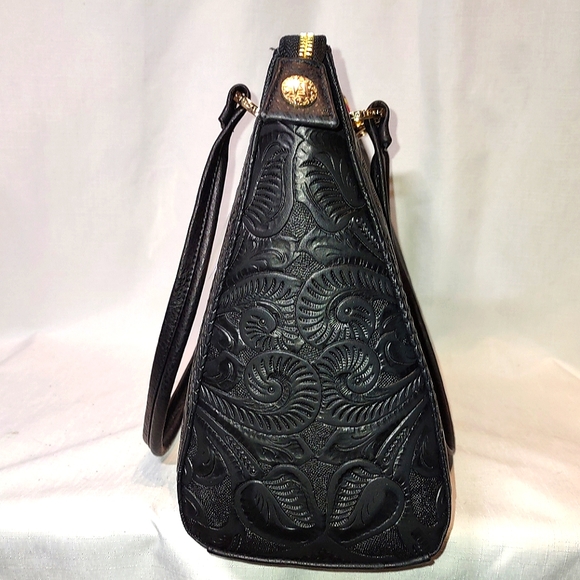 AngeLozano Flora Engraved Leather Tote with Floral Loom - Picture 2 of 16